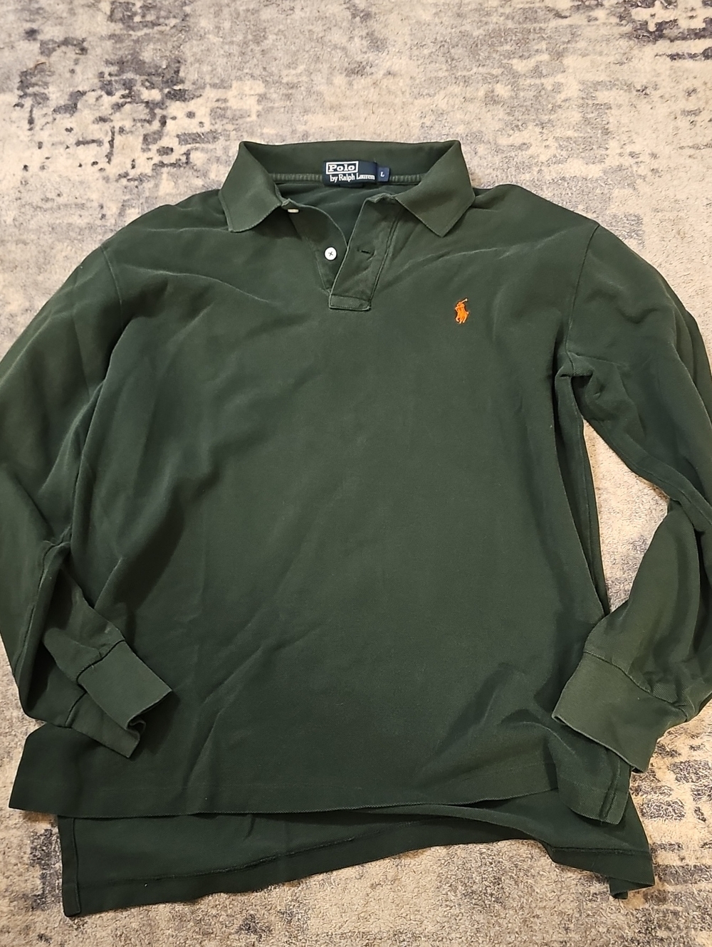 Polo by Ralph Lauren Dark Green Long-Sleeve Polo with Orange Pony